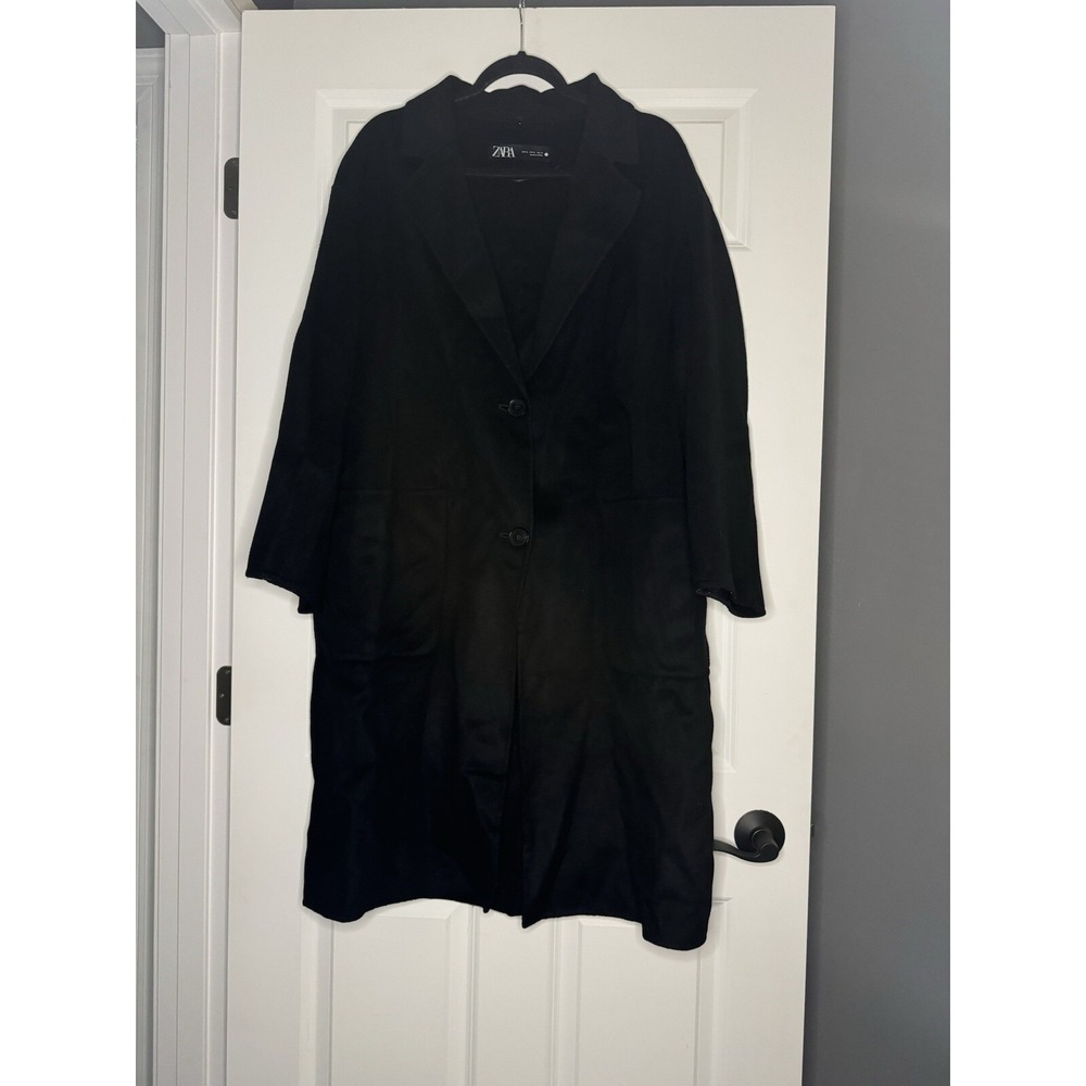 Zara Wool Long Pea Coat Xl Black No Hood